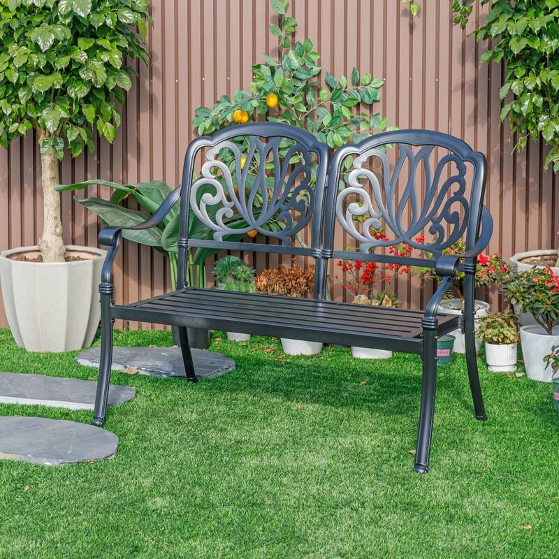 Cast Iron Outdoor Garden Bench - 35" - Black