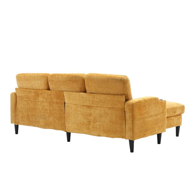 Modular Sectional Sofa with Storage Ottoman, Comfy Chenille Fabric Sofa, 3-Seater Sofa with Side Pockets & 2 Cup Holders