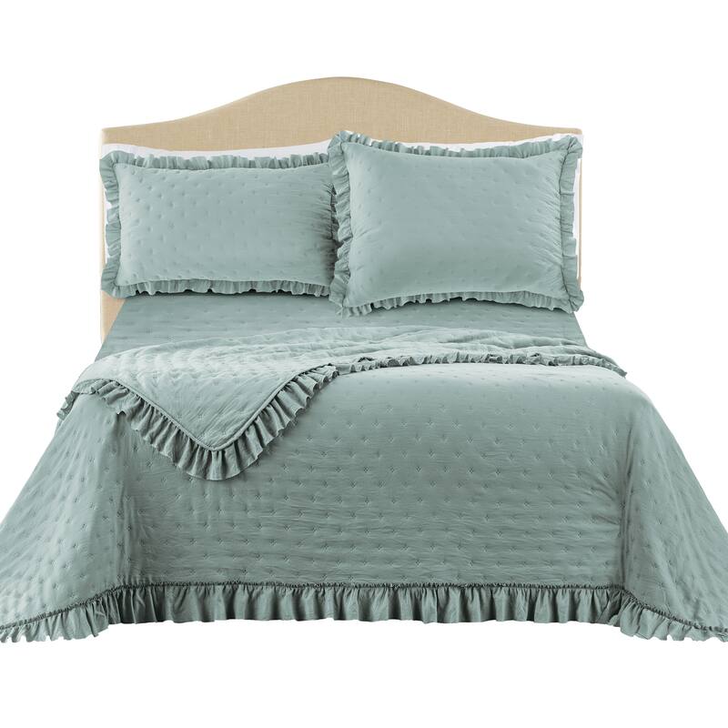 Textured Design Ruffled Border Solid Color Quilt