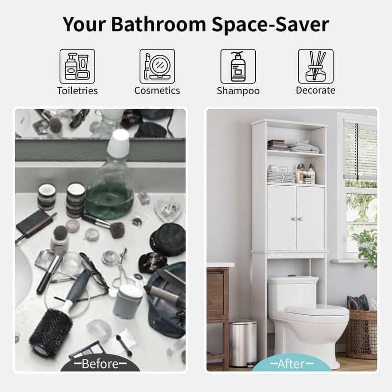 Over The Toilet Storage Cabinet,2 Open Shelves - 8.5"D x 23.6"W x 74.8"H