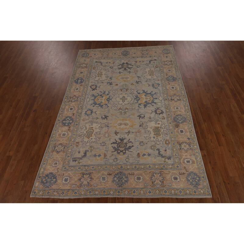Oriental Vegetable Dye Oushak Turkish Area Rug Handmade Wool Carpet - 5'11"x 8'10"