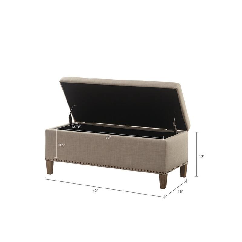 Roomfitters Tufted Top Storage Bench, Modern Fabric Ottoman Trunk with Soft Close Lid and Copper Nailhead Trim