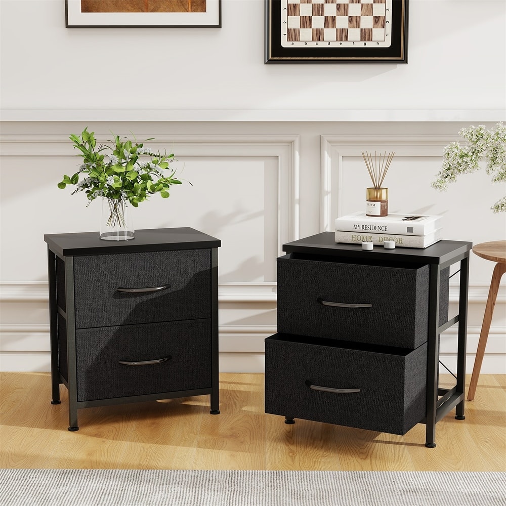 Nightstand Set of 2, Side Table with 2 Fabric Drawers, End Table, Bedside Table , Night Stand for Bedroom