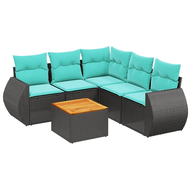 vidaXL 6 Piece Patio Sofa Set with Cushions Black Poly Rattan - 24.4 x 24.4 x 27.2