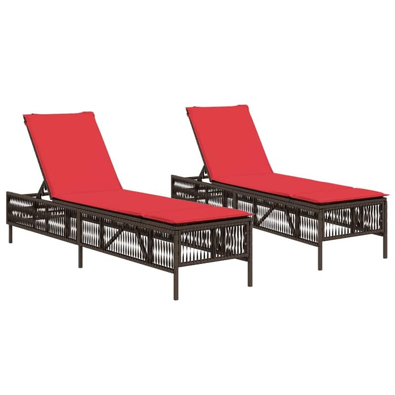 vidaXL Sun Loungers with Cushions Outdoor Chaise Lounge 2 Pcs Poly Rattan