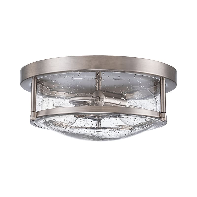 Farmhouse Black Round Seeded Glass Drum Semi Flush Ceiling Light -12in