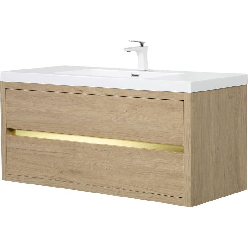 Abruzzo 48" Wall-Mount Bathroom Vanity with Stone Resin Top and Dual Soft-Close Drawers