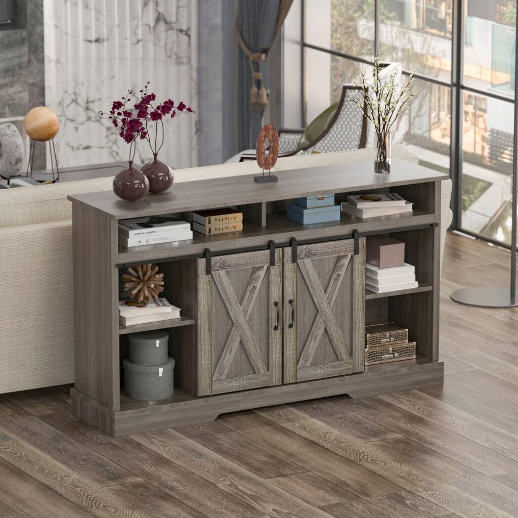 Kerrogee 58-inch Barn Door Buffet, Country Style Wood Sideboard - 57.9"L