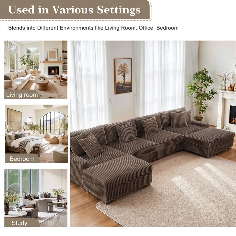 Anne 150" W Upholstered Plush Corduroy Modular Sectional Sofa