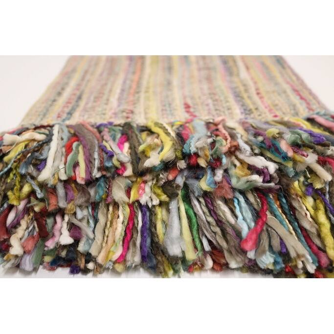 Home&Manor Handcrafted Wool & Cotton Throw Blanket Tan Shimmer