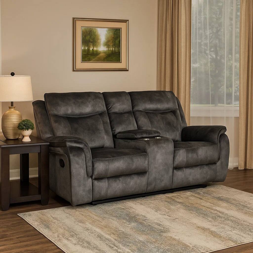 Harbor 73 Inch Loveseat, Power Recliners, Console, Gray Faux Suede