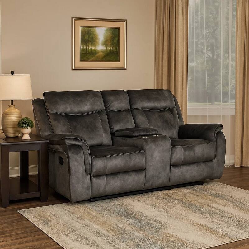 Harbor 73 Inch Loveseat, Power Recliners, Console, Gray Faux Suede