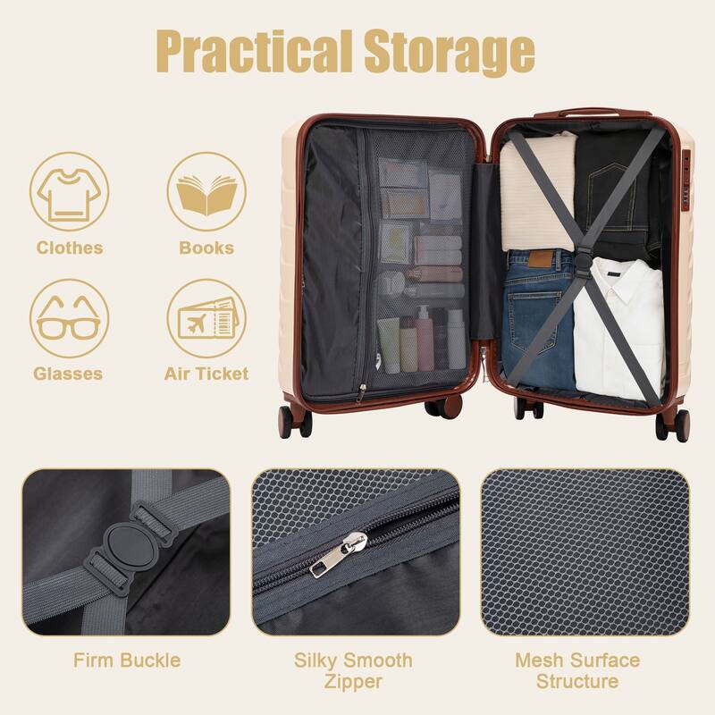 20 Inch ABS Hard Shell Travel Checked Luggage, Scratch Resistant Surface Four Multi-Directional Wheels, With Combination Lock