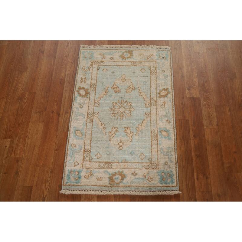 Hand Knotted Oriental 100% Wool Carpet Transitional Geometric Navy Blue & Blues Oushak Area Rug - 3' 0'' X 1' 11''