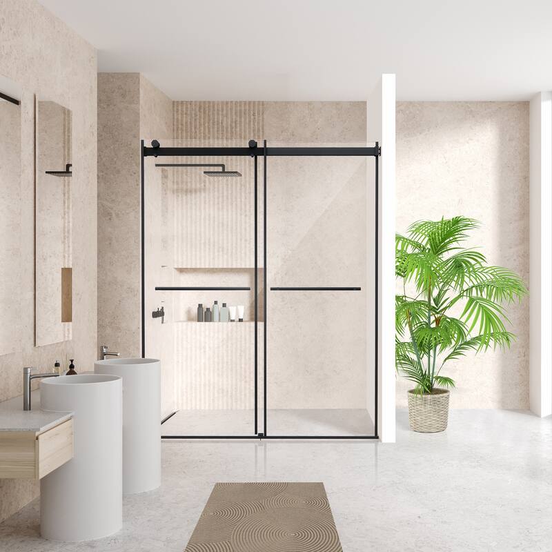 Altair Belizzi By Pass Frameless Shower Door in Matte Black Finish with Clear Glass