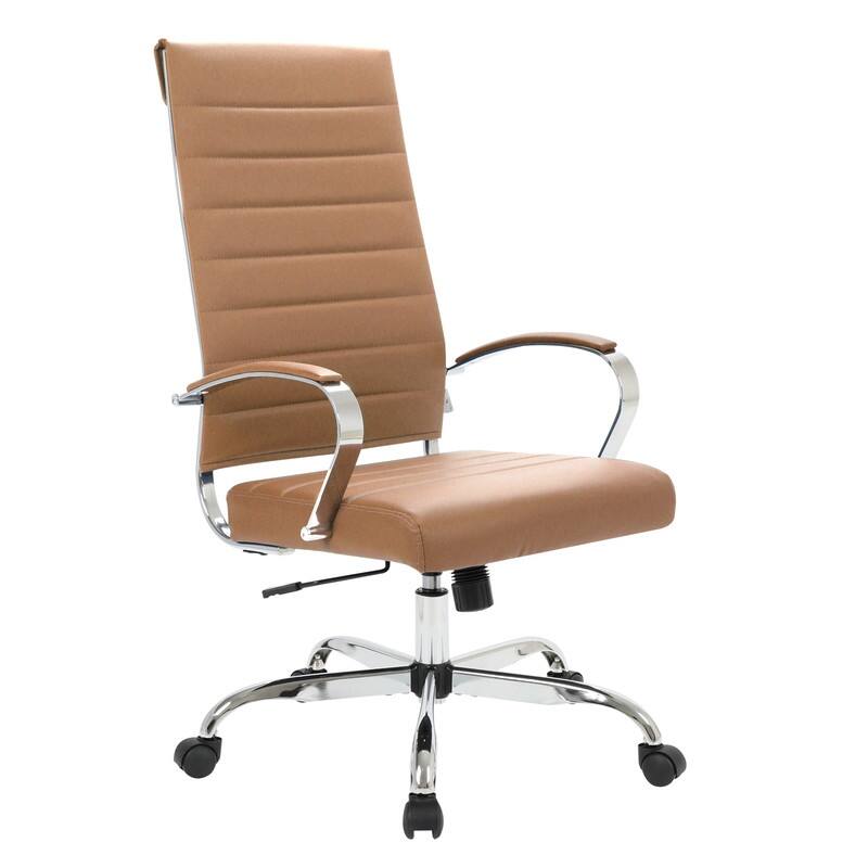 Benmar Leather Executive Office Chair with Chrome Frame, Adjustable Height, Tilt Lock, 360° Swivel, and Smooth Rolling Casters - Brown