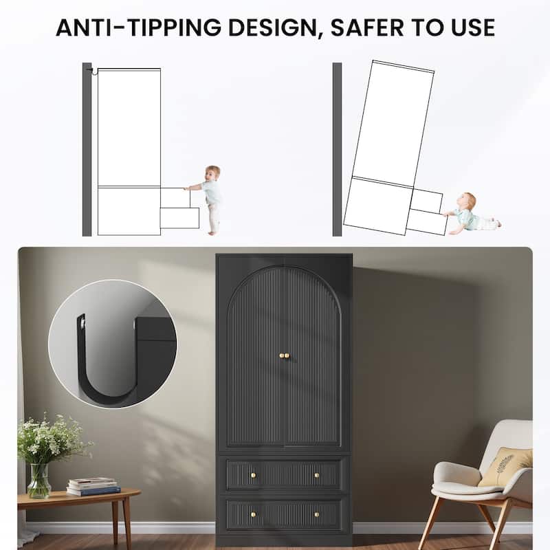 Pocassy Wardrobe Closet 70" Capacity Clothing Wardrobe Cabinet