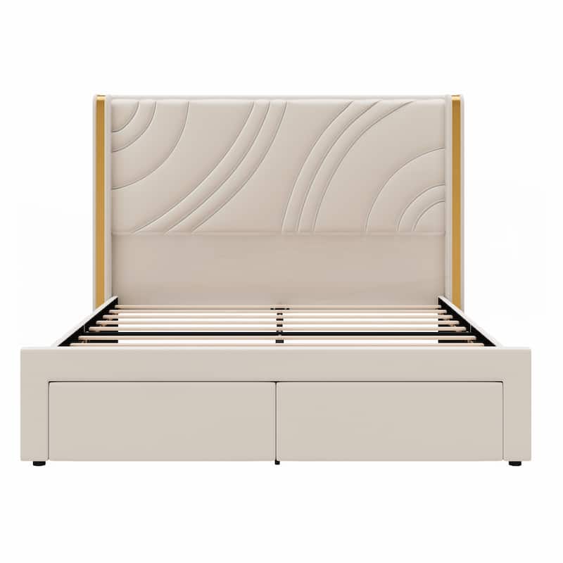 Queen Size Modern Upholstered LED Bed Frame