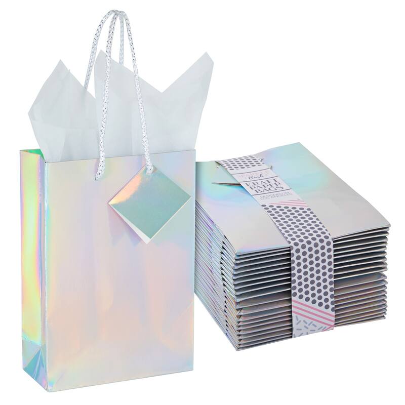 Blue Panda 20 Pack Small Gift Bags with Handles Tissue Paper for Birthday Party 8X5.5x2.5"