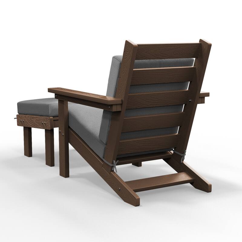 Outdoor Patio HDPE Chair Set with a Movable Ottoman & Removable Cushions