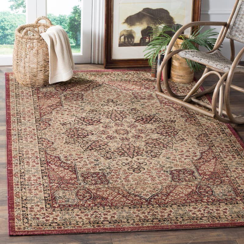 SAFAVIEH Lavar Kerman Judi Traditional Oriental Cotton Rug - 9' x 12' - Creme/Red