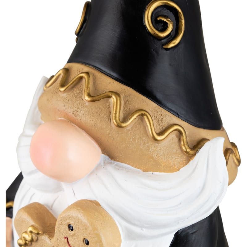 Gnome Holding Gingerbread Man Cookie Christmas Decoration - 13" - Black