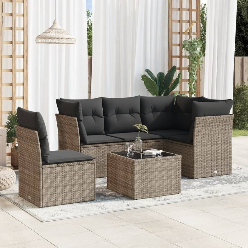 vidaXL Garden Sofa Set Grey PE rattan 6 Piece, Modular Modular - 21.7 x 21.7 x 14.6