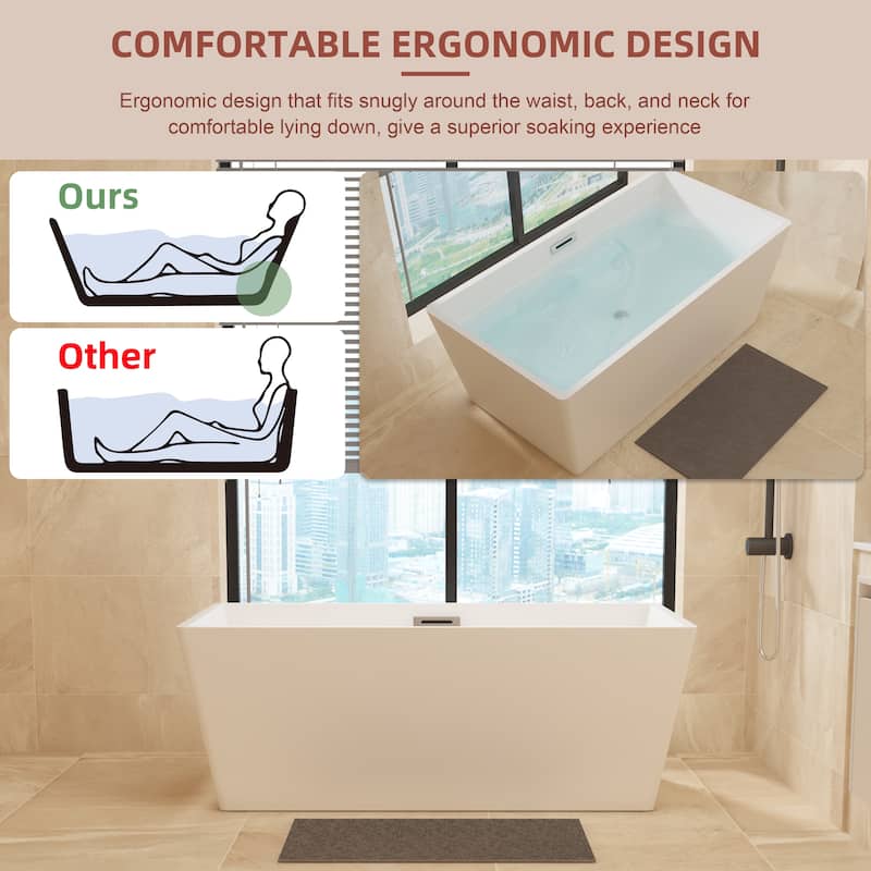 55''/59''/67'' Freestanding Bathtubs, Acrylic Soaking Bathtubs, Modern Spa Deep Soaking Tubs with Overflow & Drainer