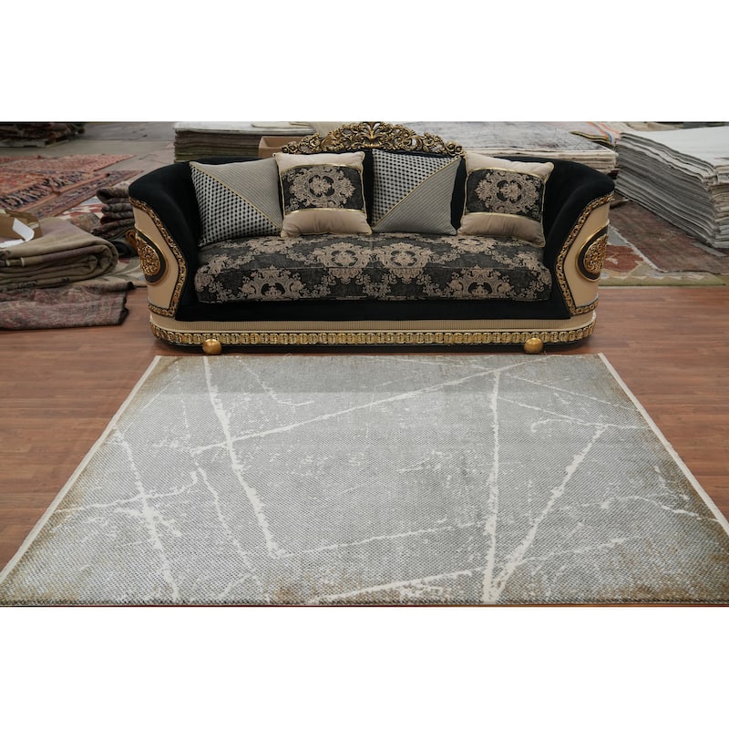 Machine Made Oriental Polyester Carpet Modern Contemporary Greys & Charcoal Modern Area Rug - 7' 5'' X 5' 2''