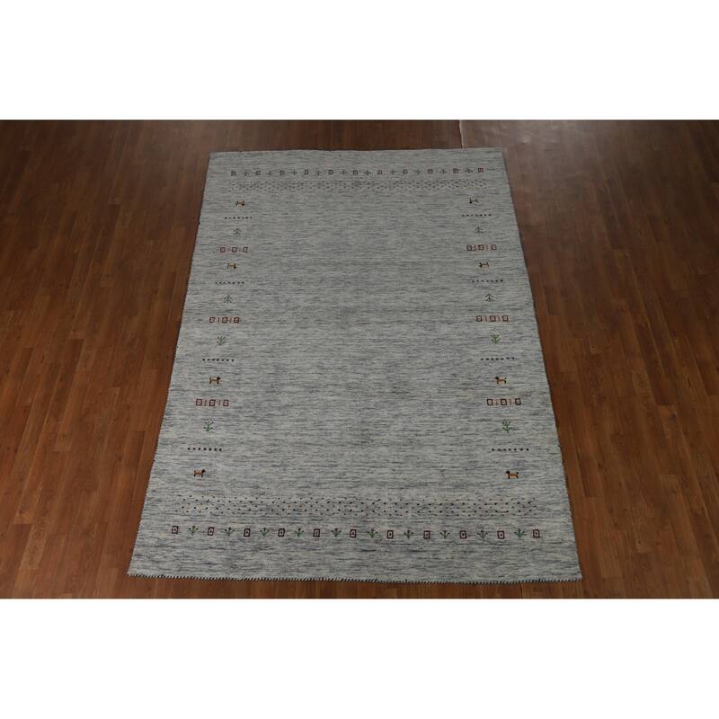 Hand Knotted Oriental 100% Wool Carpet Tribal Tribal Greys & Charcoal Gabbeh Area Rug - 8' 10'' X 6' 1''