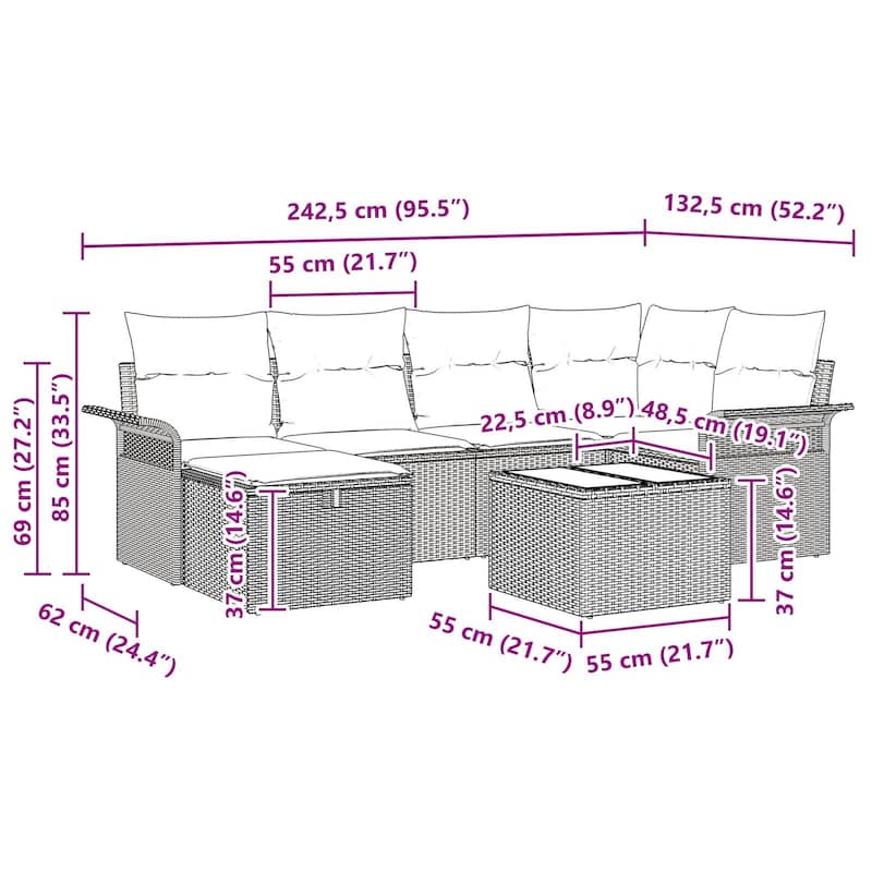 vidaXL 6/7 Piece Garden Sofa Set with Cushions - 95.5×52.2×27.2