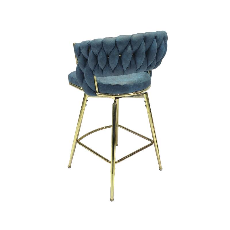 Set of 2 360 Degree Swivel Upholstered Arm Bar Stool,with Golden legs and Footrest