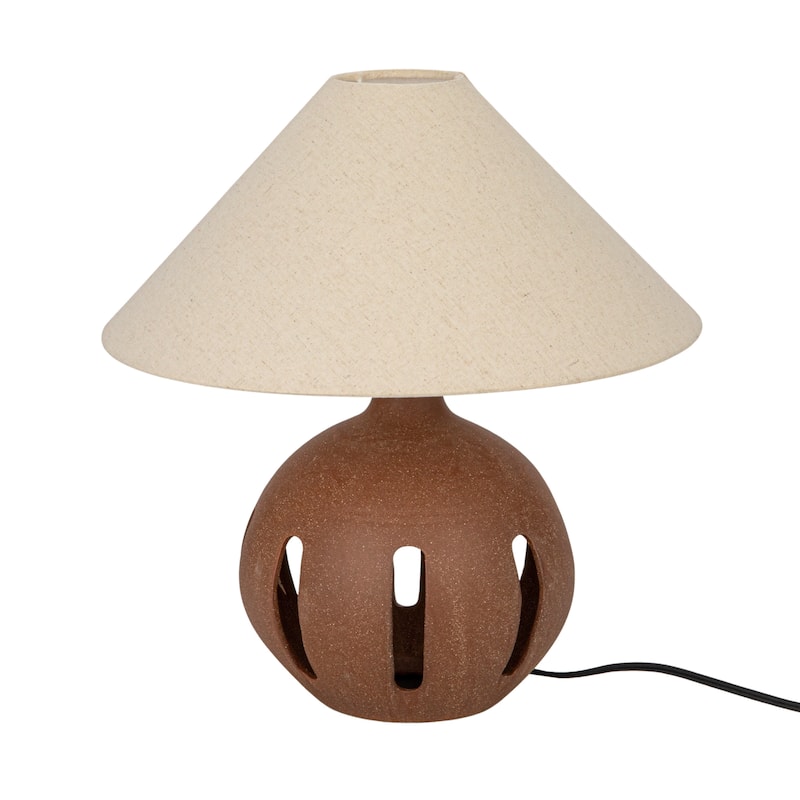 Ceramic Table Lamp with Linen Shade and Cut-Outs - 16.8"L x 16.8"W x 16.8"H
