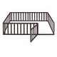preview thumbnail 3 of 8, Walnut Full Size Wood Floor Bed Frame w/ Fence Upholstered Bed for Kids,Teens