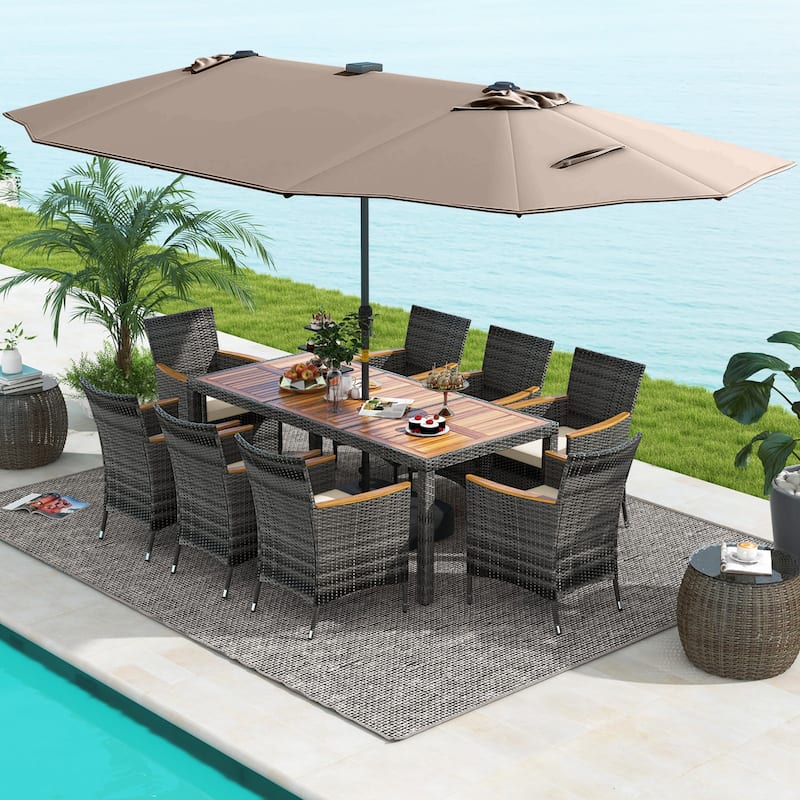 Costway 11 PCS Patio Dining Set with 15 ft Double-Sided Patio Umbrella - See Details