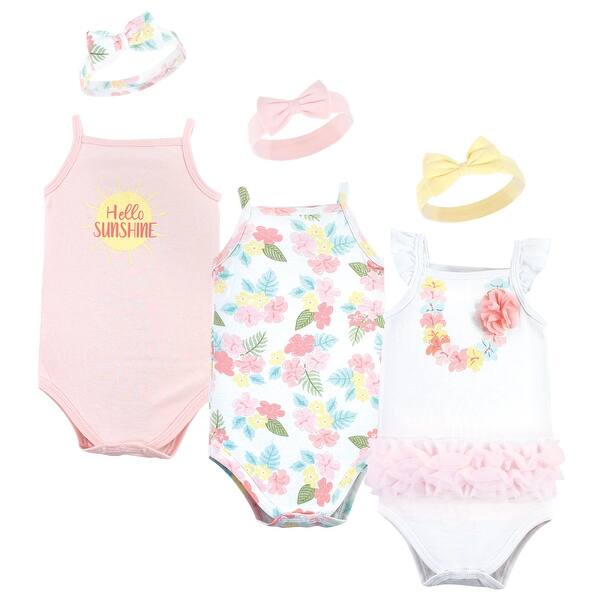 slide 1 of 1, Little Treasure Baby Girl Sleeveless Bodysuit and Headband Set, Hawaiian 0-3 Months - Hawaiian