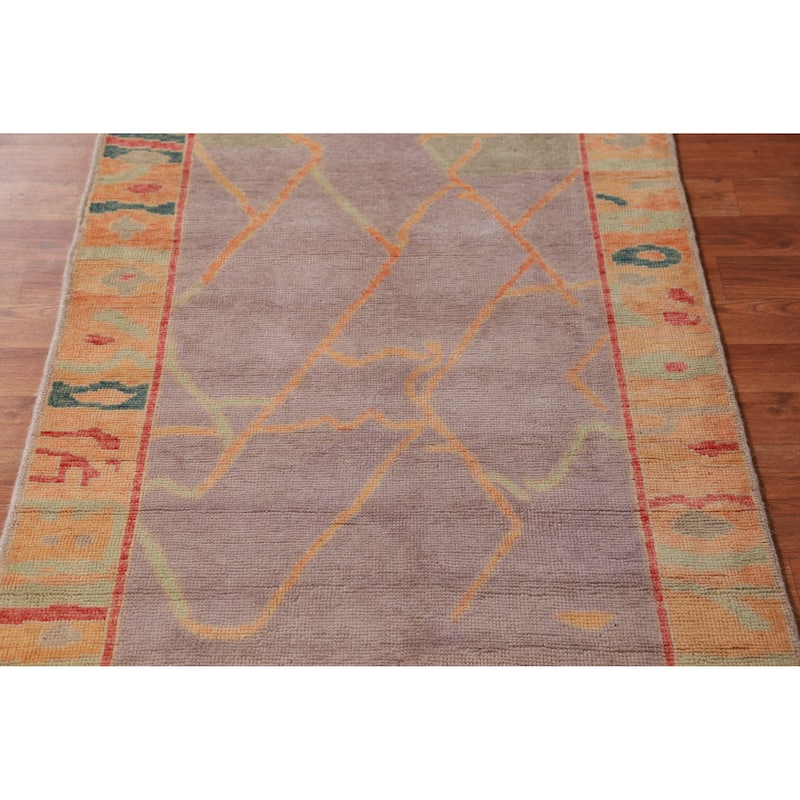 Hand Knotted Oriental 100% Wool Carpet Transitional Geometric Purples Oushak Area Rug - 4' 9'' X 3' 0''