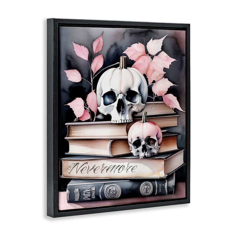 Stupell Spooky Skull Book Stack Framed Floater Canvas Wall Art Design By Tabz Jones