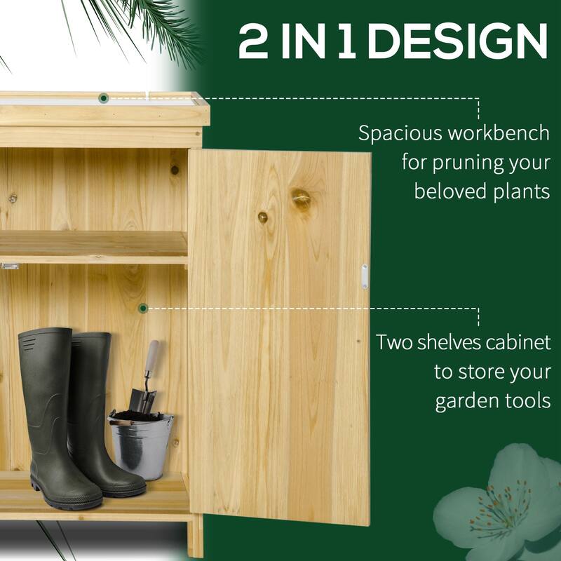 Outsunny Garden Storage Cabinet, Outdoor Tool Shed with Galvanized Top and Two Shelves for Yard Tools or Pool Accessories