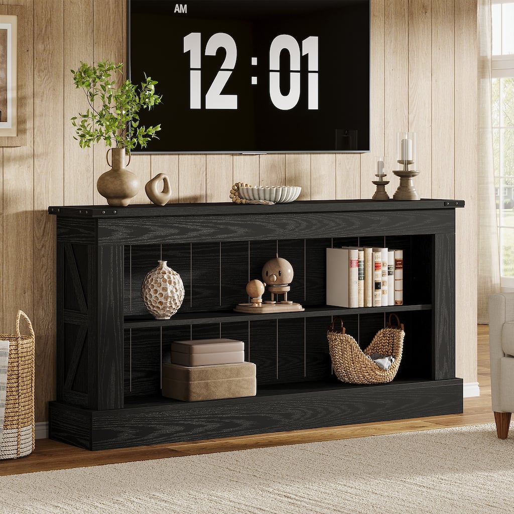 Mid Century Modern TV Stand with 3 Tiers Storage Shelves, Fits TVs Up to 75 Inches, Living Room Entertainment Center