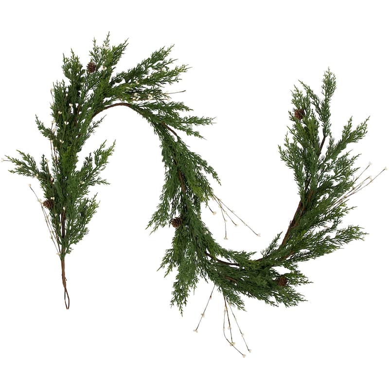 6' Cypress and White Grape Berry Artificial Christmas Garland - Unlit