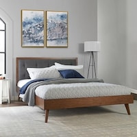 Upholstered Mid-century Modern Platform Bed with Upholstered Headboard ...