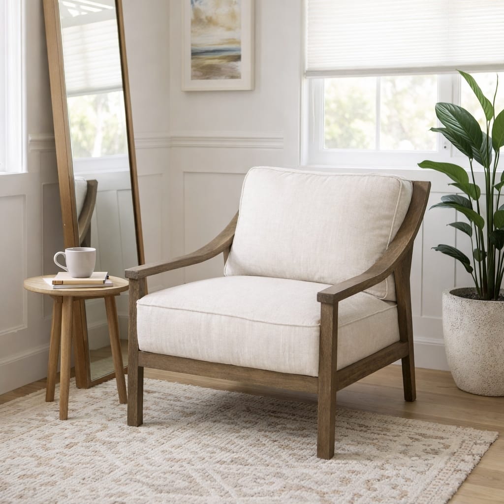 Accent Chair - Polyester with Wood Frame - Ivory, 33" - 33.0"
