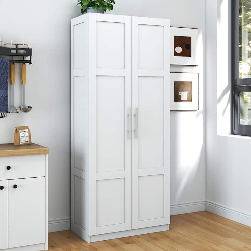 Roomfitters Pantry Cabinet, Freestanding Kitchen Storage Cupboard with 2 Doors and Adjustable Shelves, White - White