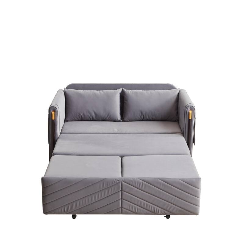 54" Velvet Pull-Out 2-Seater Sofa Bed with Adjustable Backrest & 2 Pillows