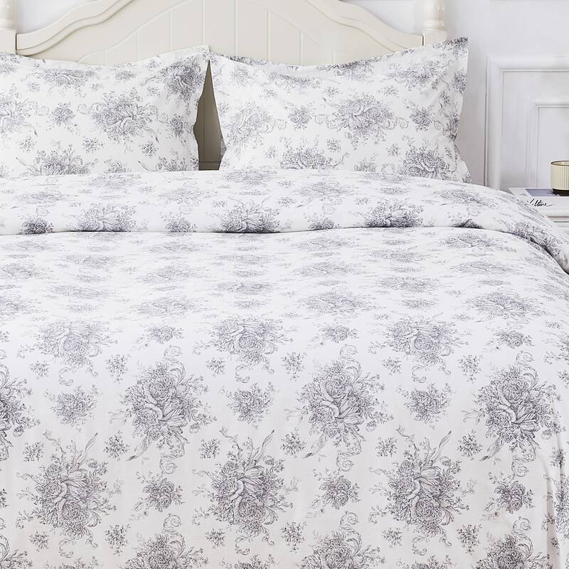 Floral Etching Cotton Duvet Set Gray