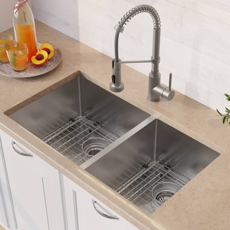 Kraus 3-in-1 Set Undermount Kitchen Sink, Pulldown Faucet, Dispenser
