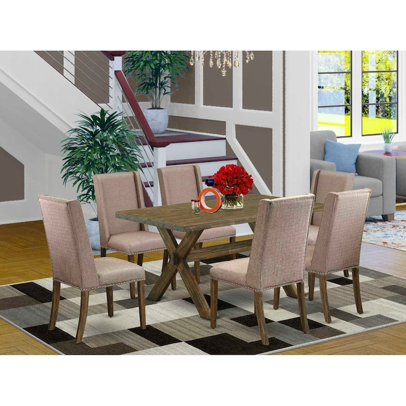 HomeStock 7-Pc Rectangle Natural Oak Finish Solid Wood Top Dining Table with 6 Parson-Chairs