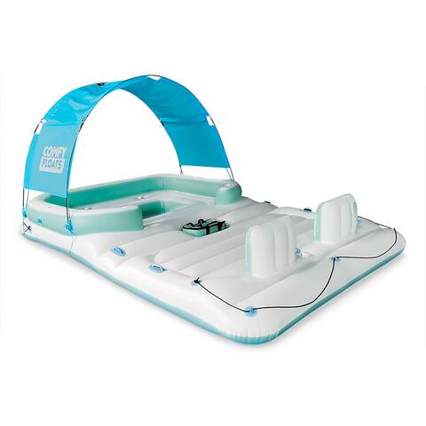 Comfy Floats 13 Ft Misting Platform Inflatable Summertime Float, White/Aqua - 7