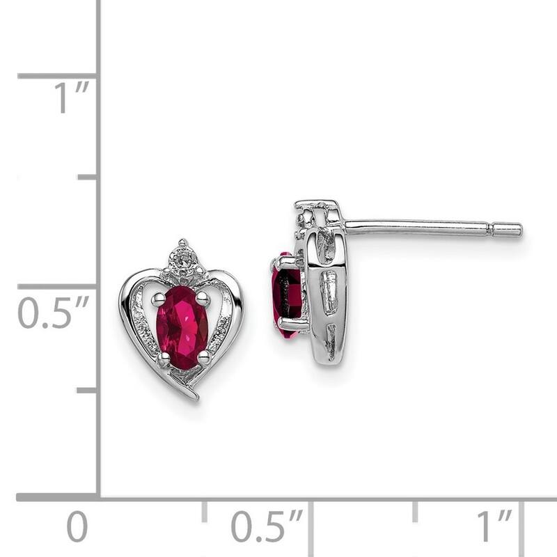 Curata 925 Sterling Silver Polished Open back Post Earrings Created Ruby and Diamond Earrings - 10x7mm Wide